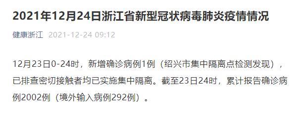 浙江昨日新增1例本土确诊病例 在绍兴市