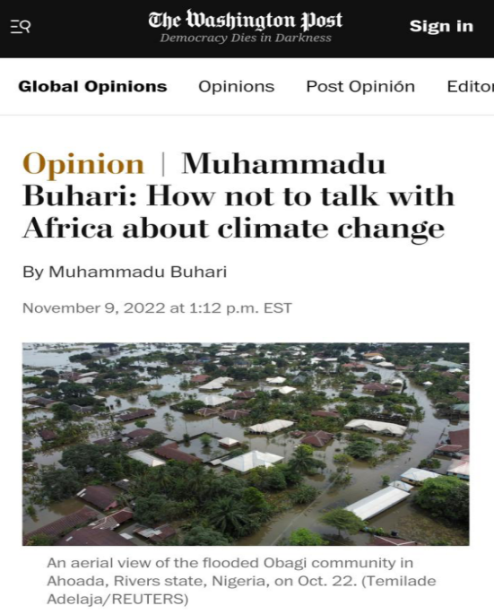 尼日利亚总统布哈里：西方国家没有在应对气候变化问题上承担起责任