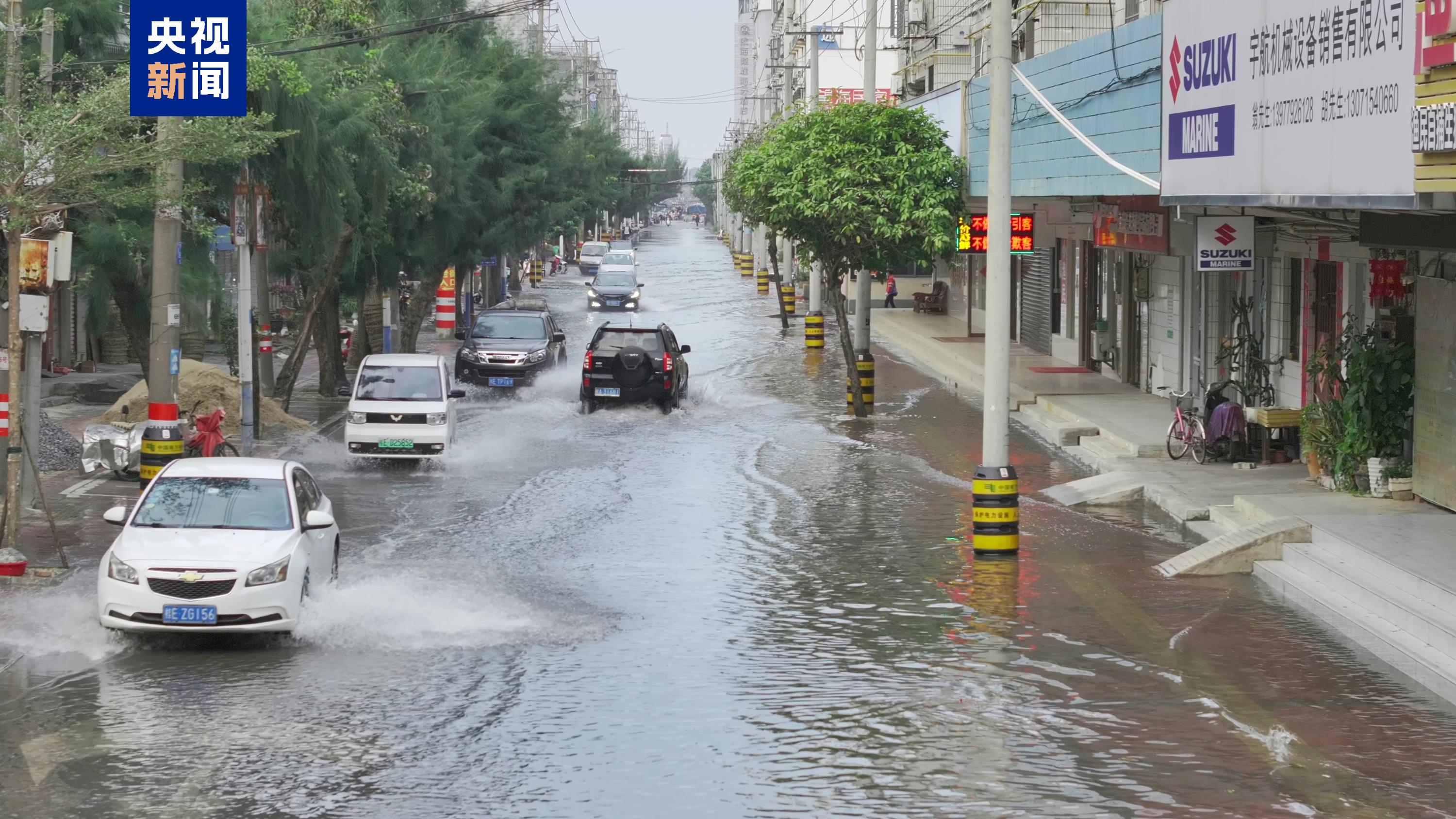 北海沿海天文潮位降低 沿岸道路潮水渐回落