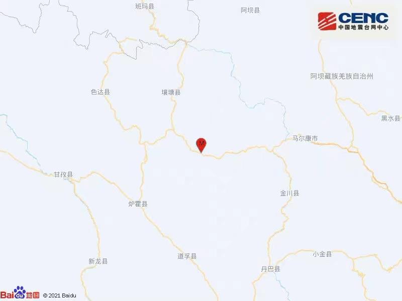四川阿坝州壤塘县发生3.3级地震