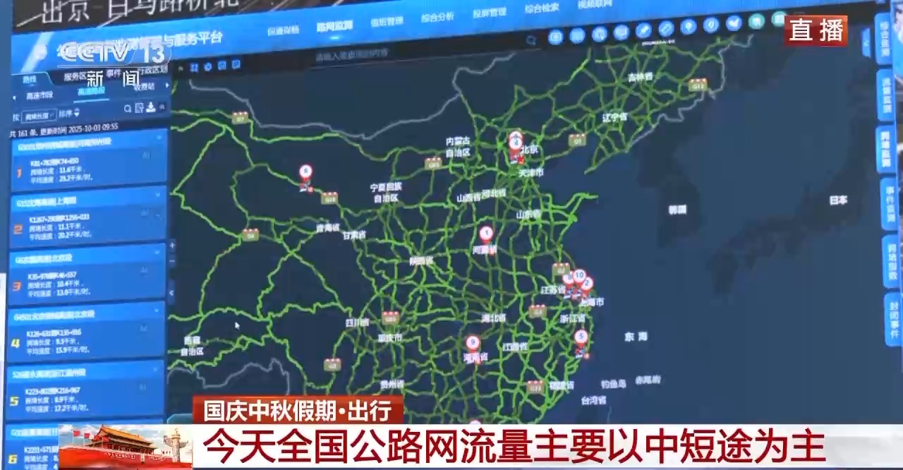 全国公路网保持高位运行 台风“麦德姆”将影响假期后半段出行